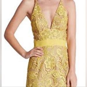 Dress the population gold lace dress sz s